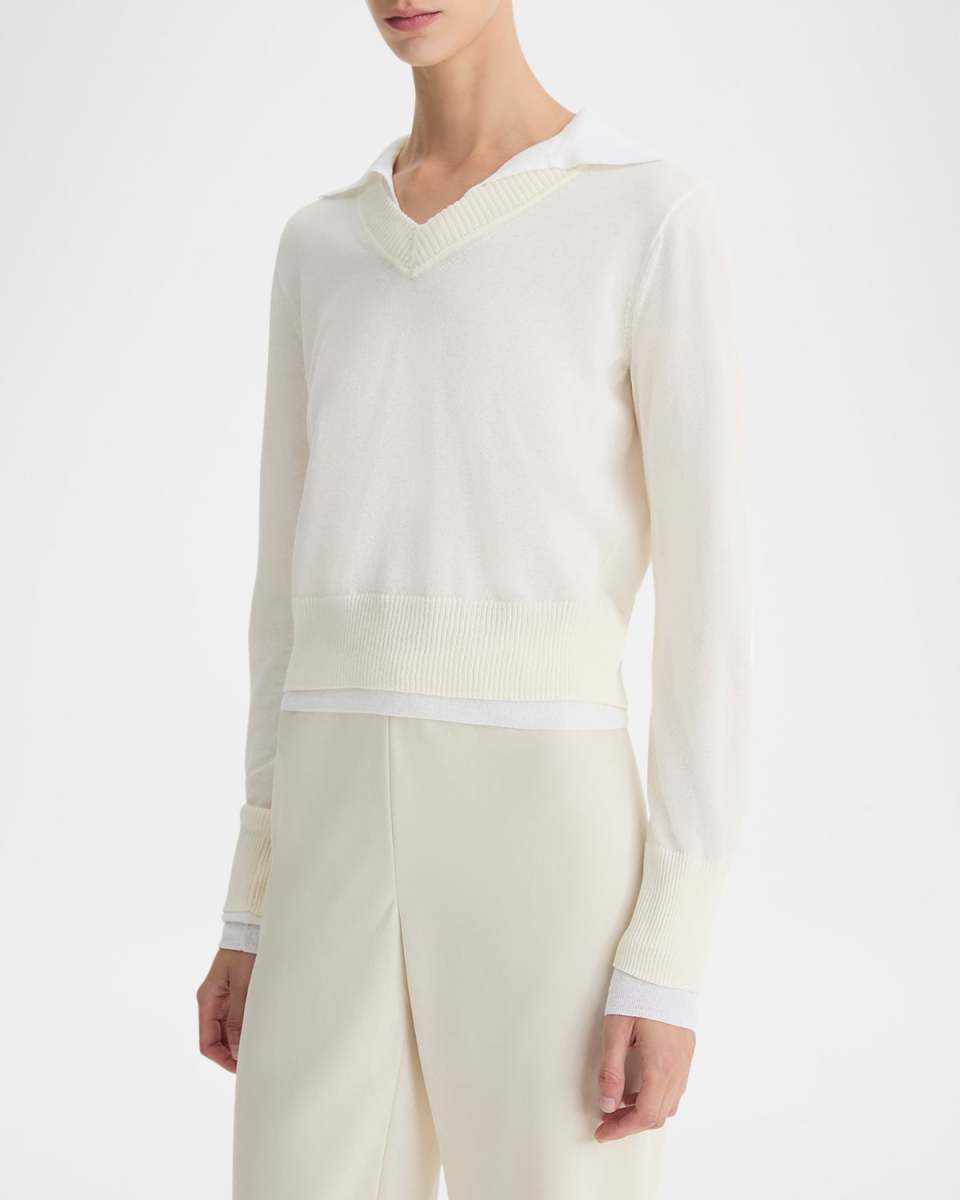 Fine Knit Layered Collared Sweater